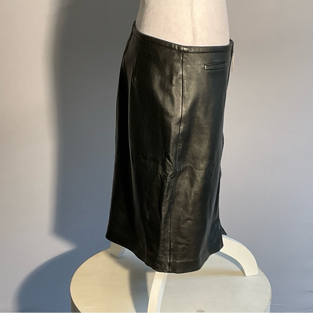 Express Genuine Leather Skirt 7/8 Black Midi Zip Front 2-Way Zipper - Picture 10 of 16